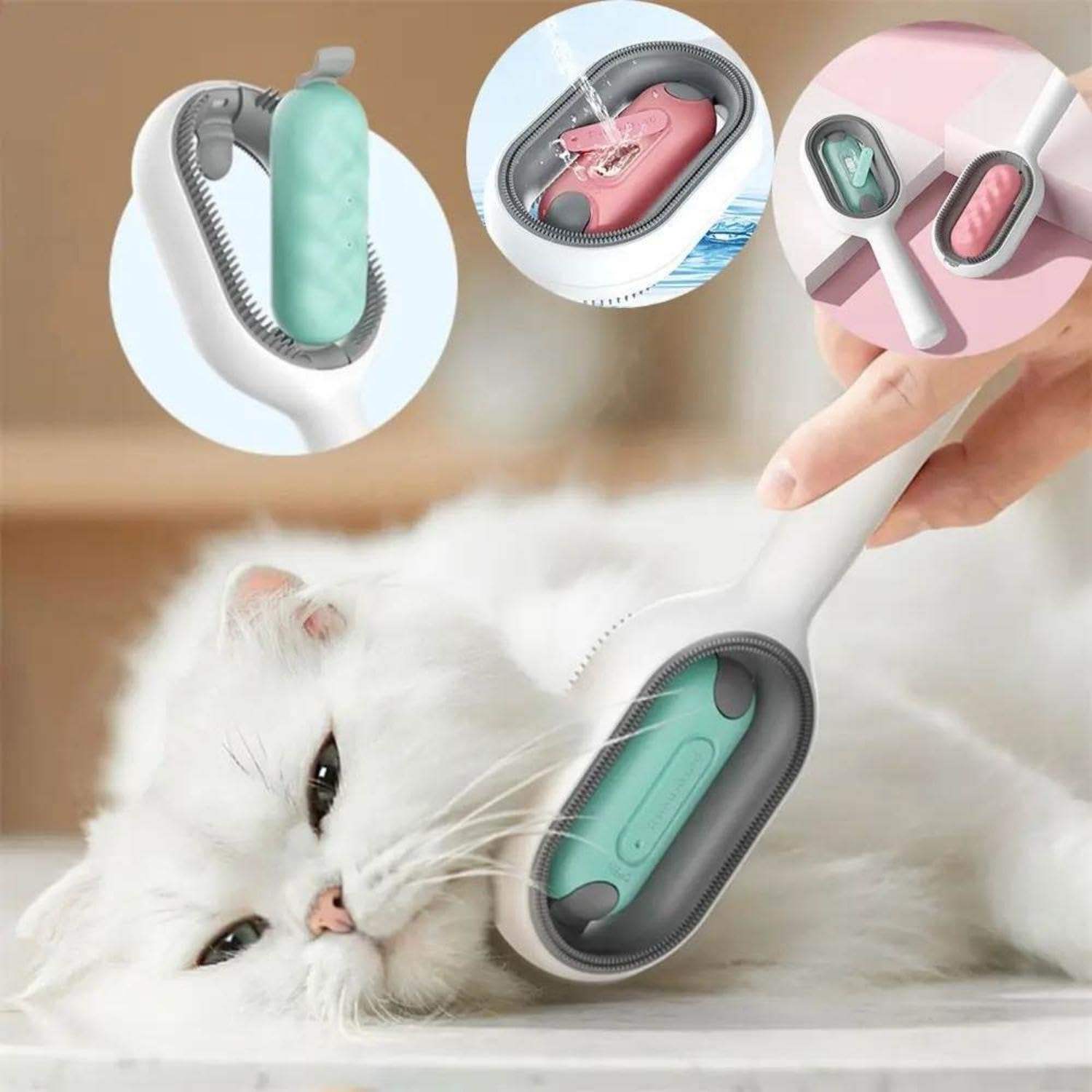 Cat Hair Brush With Water, Sticky Brush For Cats, 4 In-1 Cat Grooming Brush Creative Update Cat Dog Grooming Comb With Water Tank Double-Sided Hair Removal Brush Kitten Pet Supplies Accessories by DC-THE CEO