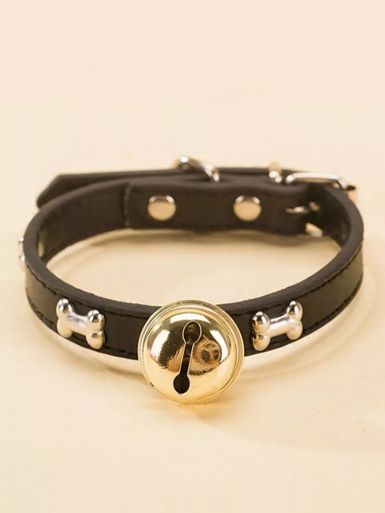 Leather Pet Collar with Bell by Trendsi
