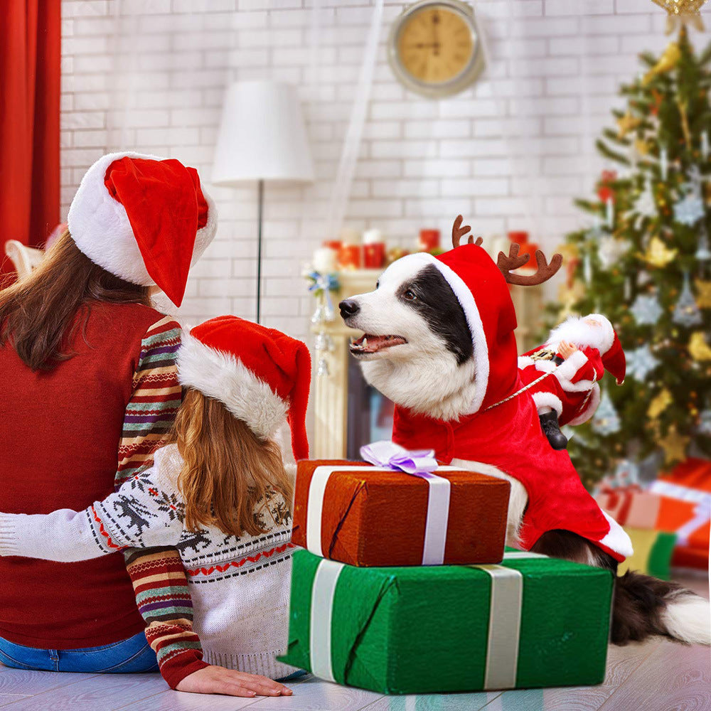 Dog Christmas Clothes Santa Claus Riding Deer by DC-THE CEO