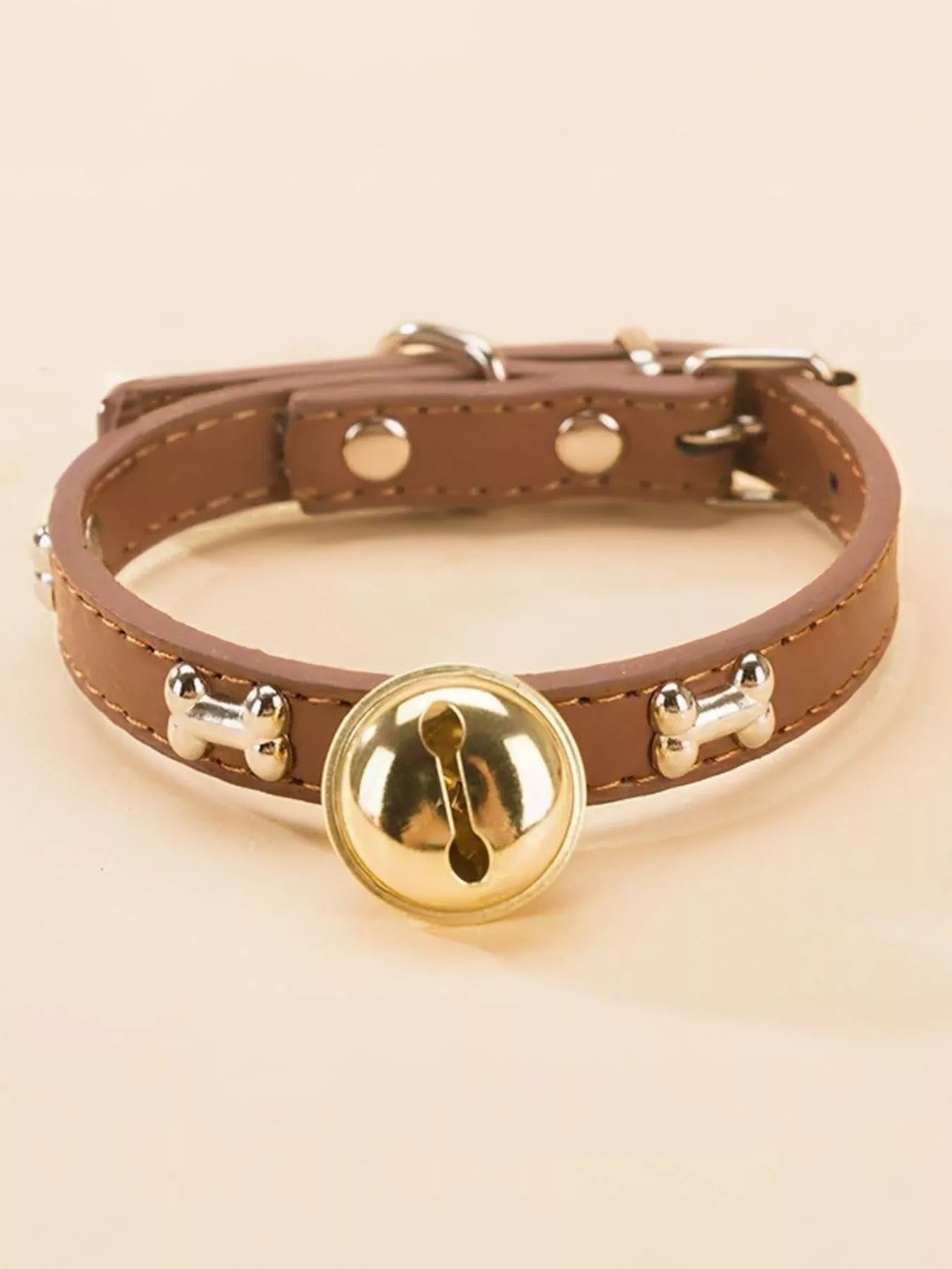 Leather Pet Collar with Bell by Trendsi